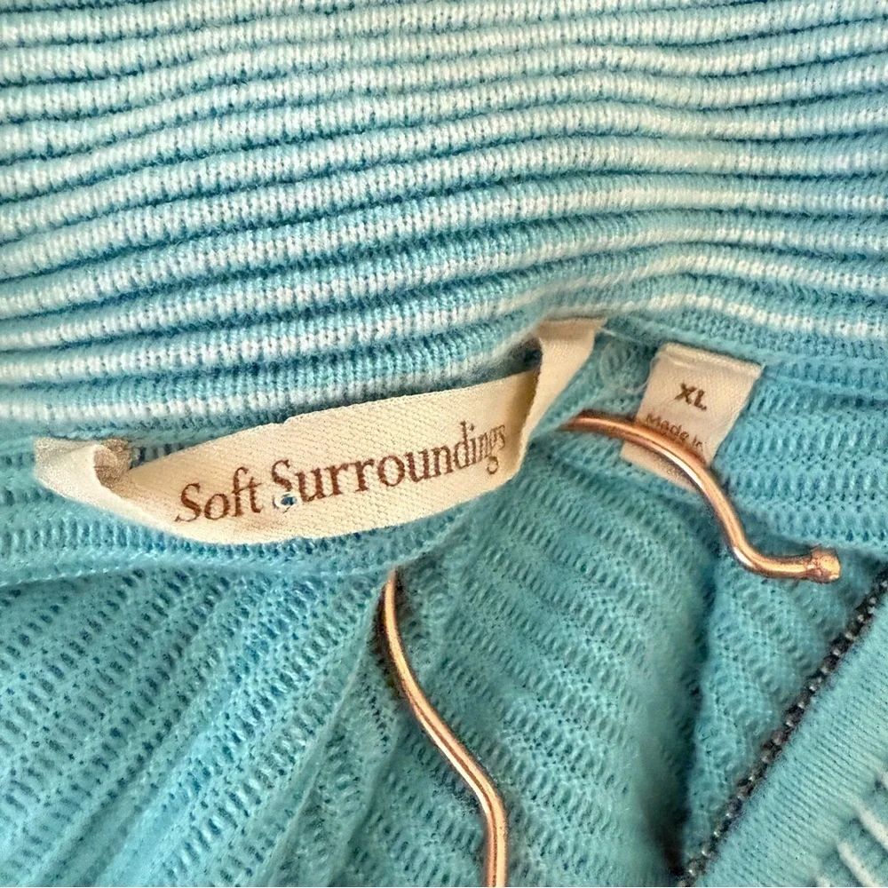 Soft Surroundings Corcovado Cardigan XL Blue Striped Zip-Up Mock Neck Pockets